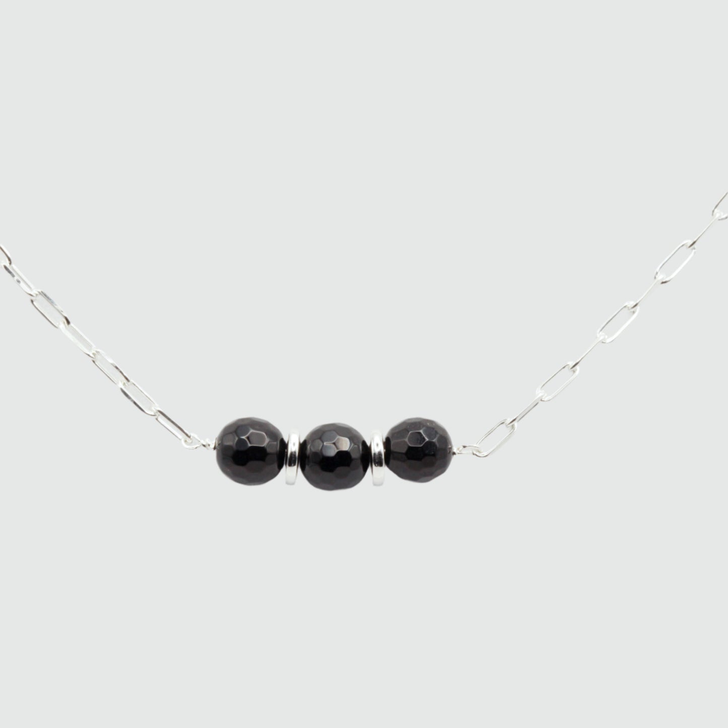 Black onyx silver chain necklace 