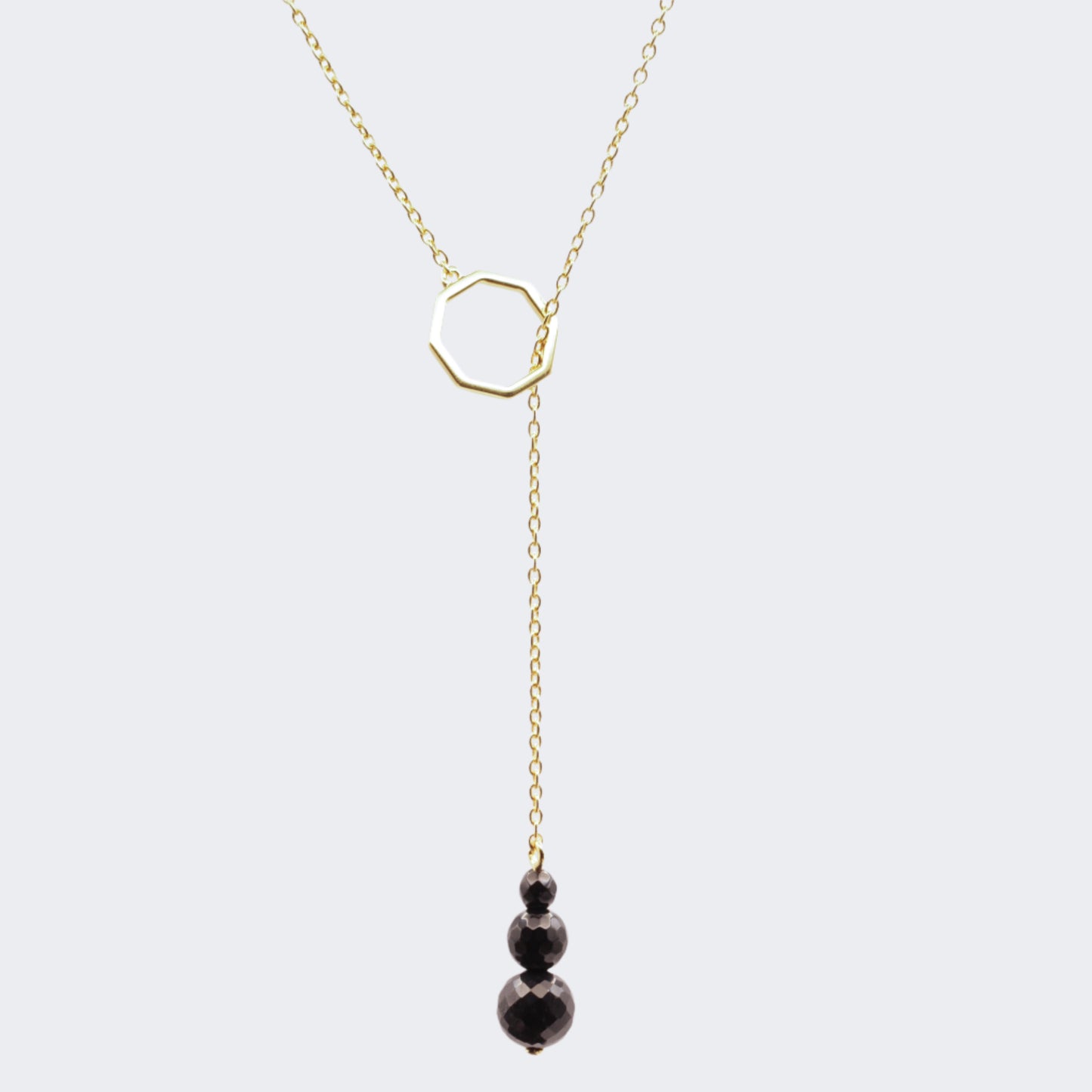 Black onyx gold drop necklace 