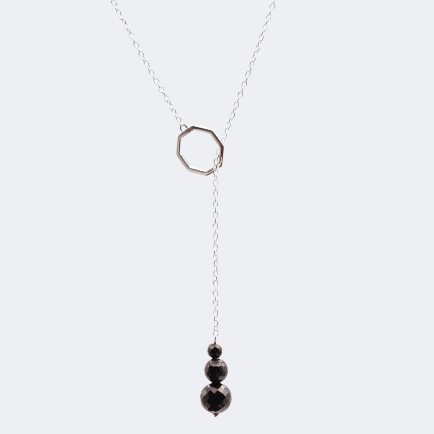 Black onyx silver drop necklace 