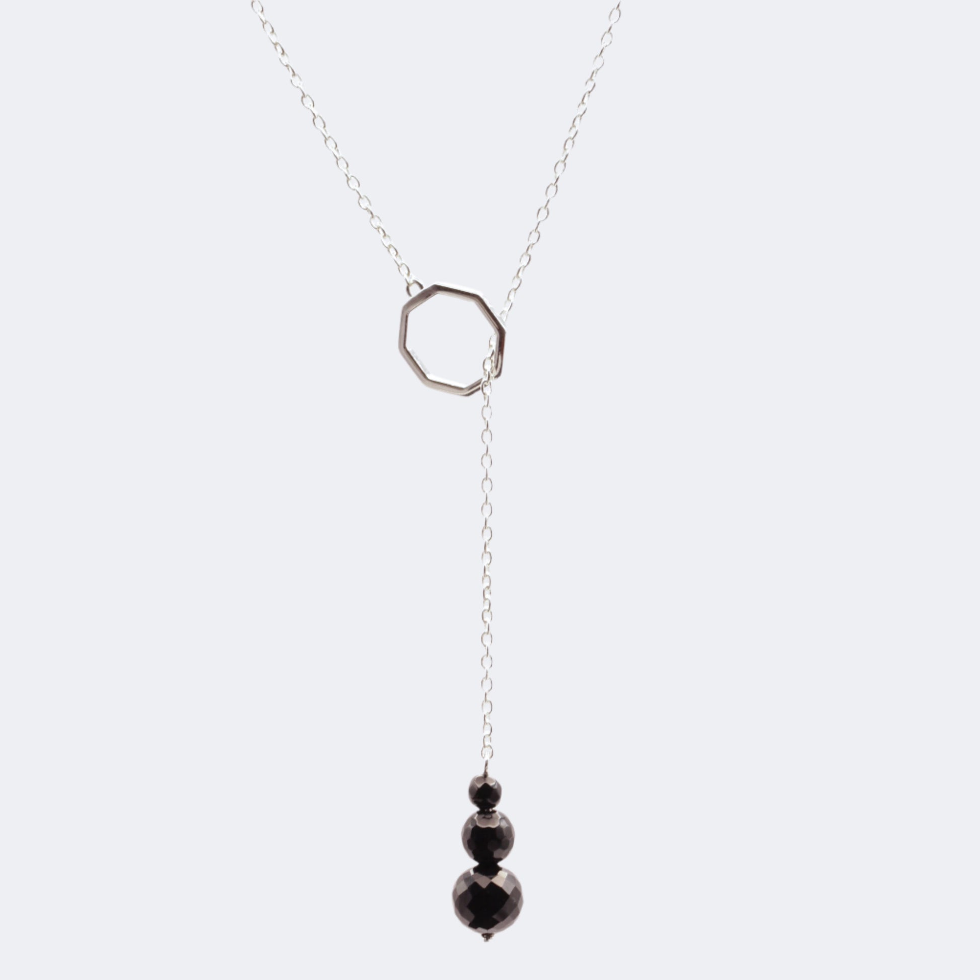 Black onyx silver drop necklace 