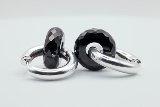 Black onyx hoop silver earrings 