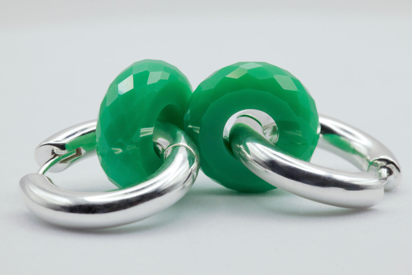 Chrysoprase hoop silver earrings 