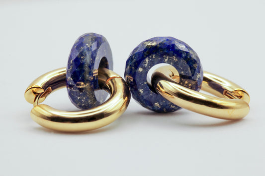 Lapis lazuli hoop gold earrings 