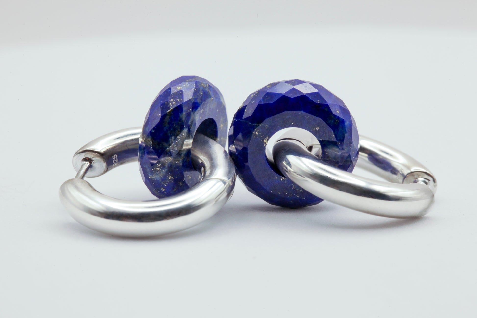 Lapis lazuli hoop silver earrings 