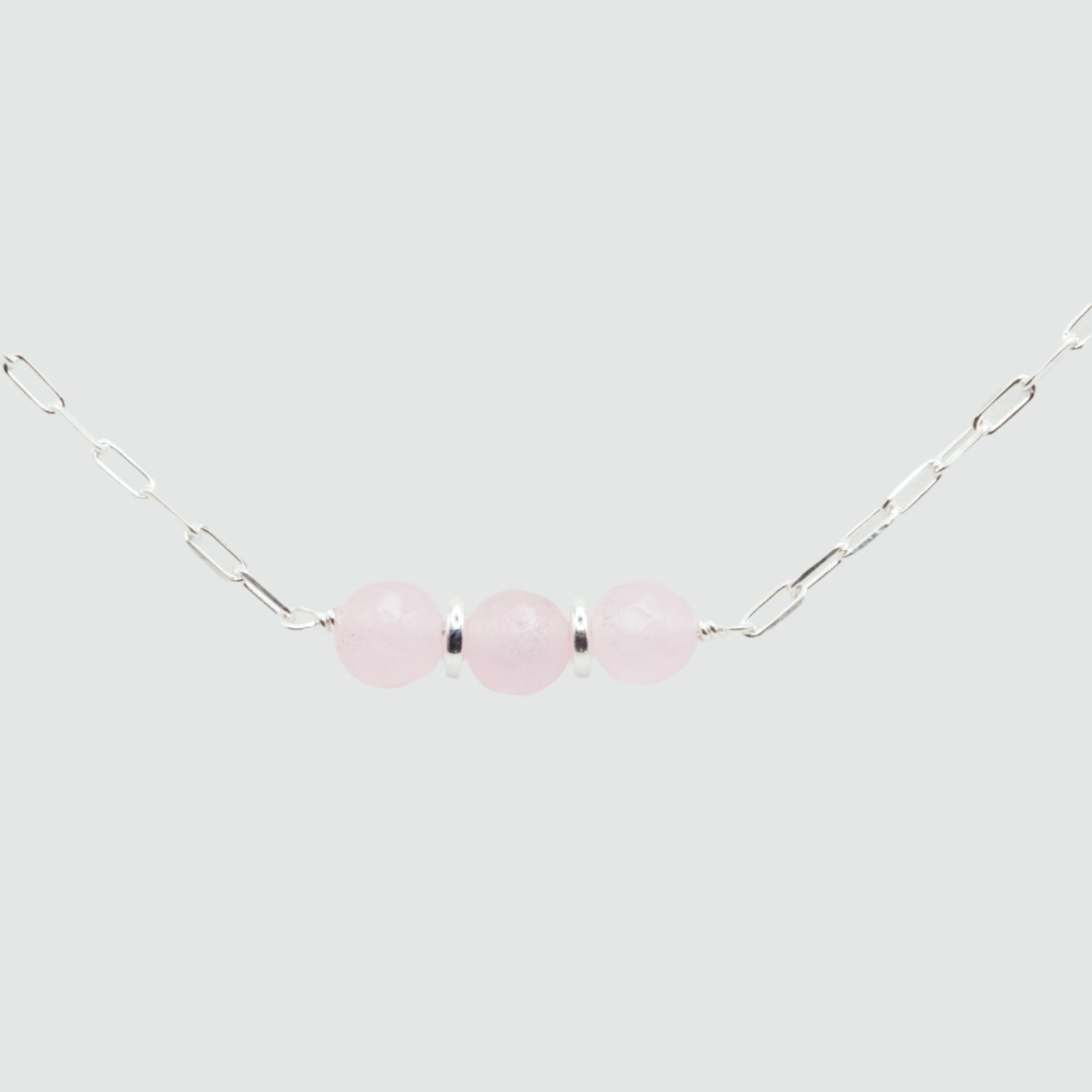 Rose quartz silver chain necklace 
