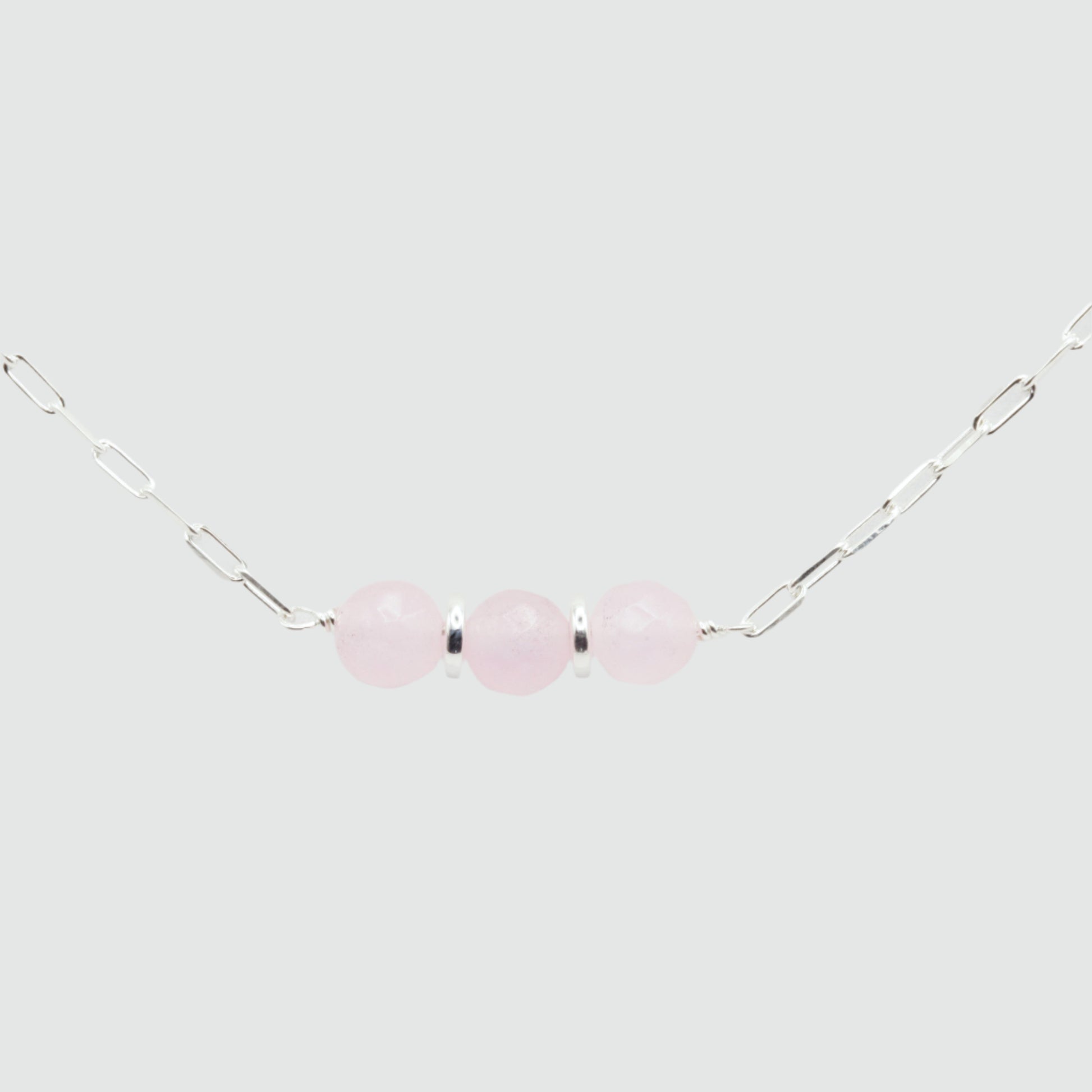 Rose quartz silver chain necklace 