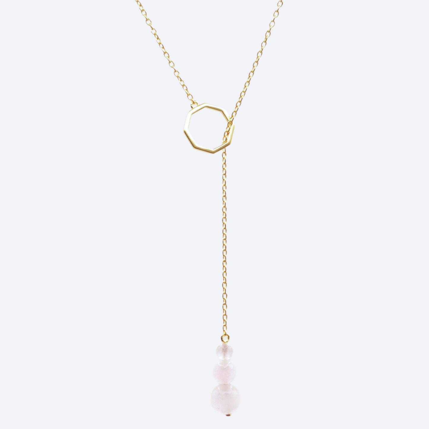 Rose quartz gold drop necklace 