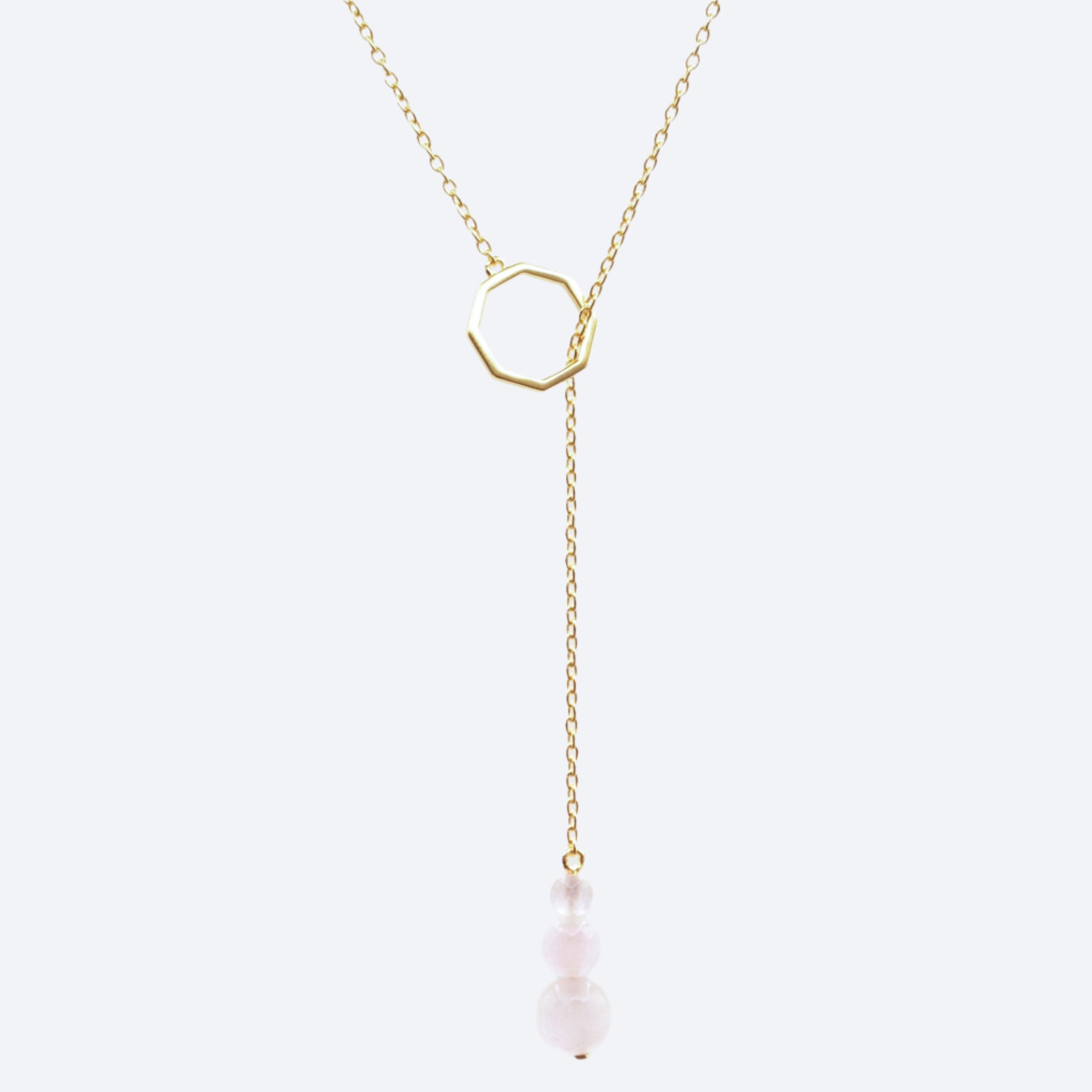 Rose quartz gold drop necklace 